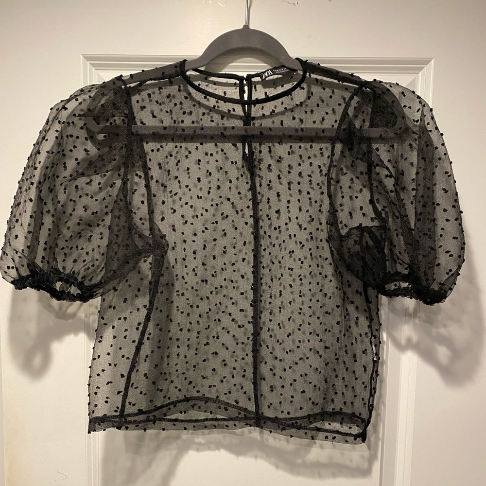 Black sheer polka dot top- ZARA